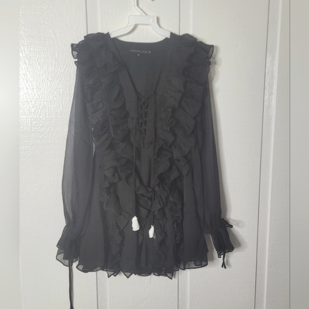 Endless Rose Dress Black Chiffon Ruffled Mini Women's Sz XS NWOT - Picture 4 of 8
